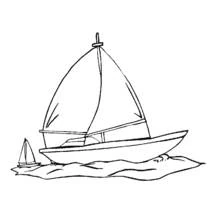 Dibujo de Velero con dos grandes velas sobre las olas para colorear