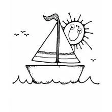 Dibujo de Velero con sol sonriente para colorear
