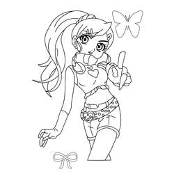 Dibujo de Julie Makimoto posando con una mariposa para colorear Dibujo de Julie Makimoto posando con una mariposa para colorear