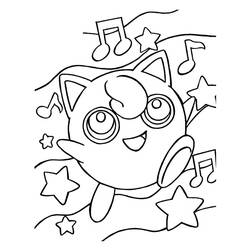 Dibujo de Jigglypuff cantando entre estrellas y notas musicales para colorear Dibujo de Jigglypuff cantando entre estrellas y notas musicales para colorear