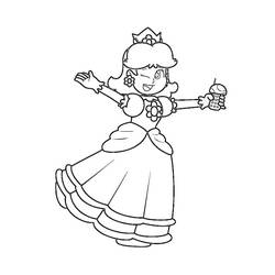 Dibujo de Princesa Daisy guiñando un ojo con los brazos abiertos para colorear