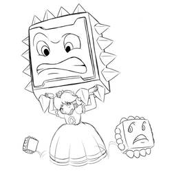 Dibujo de Princesa Daisy sujetando una caja espinosa enfadada para colorear