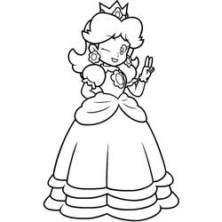 Dibujo de Princesa Daisy guiñando el ojo y haciendo la señal de paz para colorear