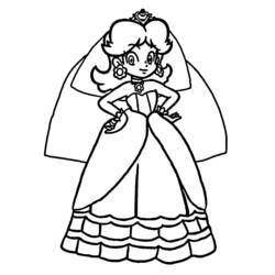 Dibujo de Princesa Daisy con vestido de novia para colorear