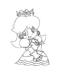Dibujo de Princesa Daisy sonriente con su vestido abullonado para colorear