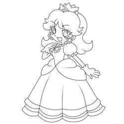 Dibujo de Princesa Daisy sonriente con la mano cerca del rostro para colorear