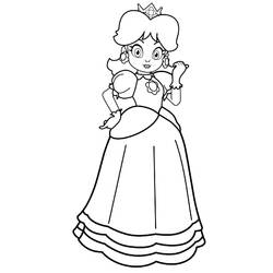 Dibujo de Princesa Daisy con vestido abullonado para colorear
