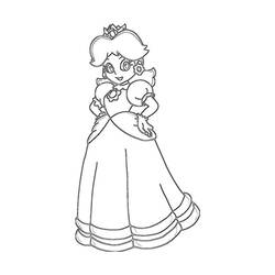 Dibujo de Princesa Daisy de pie con su vestido de volantes para colorear