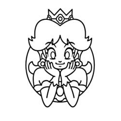Dibujo de Princesa Daisy con el mentón apoyado en sus manos para colorear