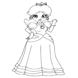 Dibujo de Princesa Daisy sonriente con su vestido para colorear