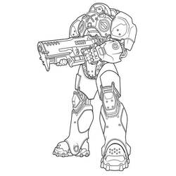 Dibujo de Terran Marine sosteniendo un fusil de asalto pesado para colorear