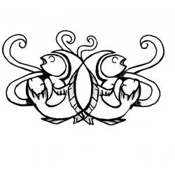 Dibujo de Dos peces simétricos estilo tatuaje tribal para colorear