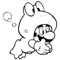 Dibujo de Mario con traje de rana bajo el agua para colorear