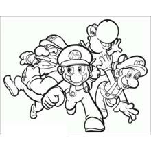 Dibujo de Mario, Wario, Luigi y Yoshi corriendo juntos para colorear