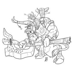 Dibujo de Tauren guerrero empuñando un arma tótem enorme para colorear Dibujo de Tauren guerrero empuñando un arma tótem enorme para colorear