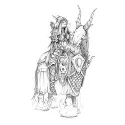 Dibujo de Arquera elfa de la Horda sobre una cabra de guerra para colorear Dibujo de Arquera elfa de la Horda sobre una cabra de guerra para colorear